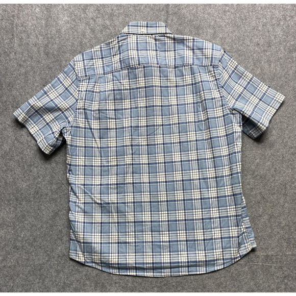 LL Bean Shirt Mens Medium Blue White Plaid Short Sleeve Button Down Stretch - Picture 12 of 12